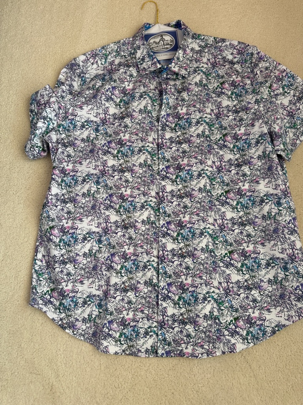 Robert Graham White Floral-Print Short-Sleeve Button-Down Shirt